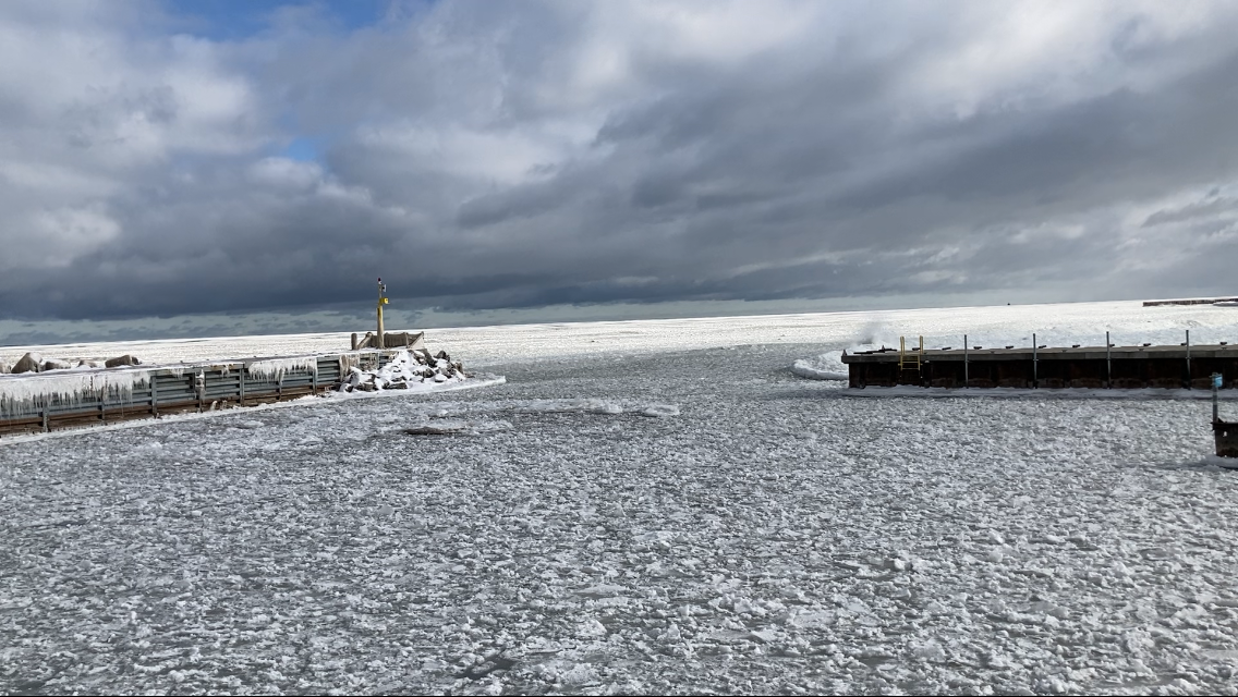 Lake Michigan covered in ice